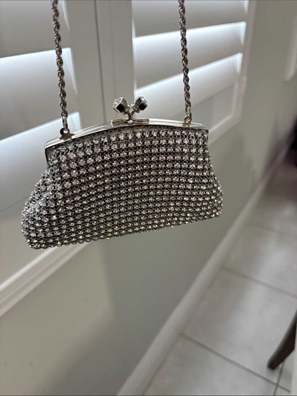Franchi Silver Crystal Evening Clutch Bag with Chain Strap